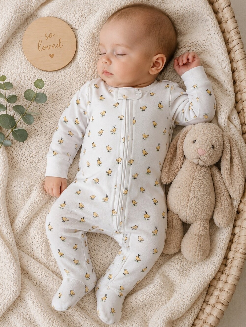Petite Plume Chick Print Pima Cotton Footie Pajamas 0-3M 🐥✨